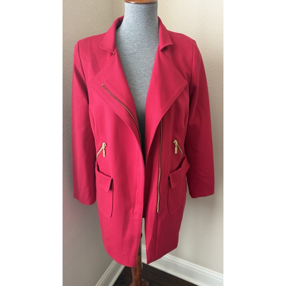 Chicos Size 0 (Small/4) Red Asymmetrical Front Zipper Accent Ponte Jacket - Picture 2 of 12